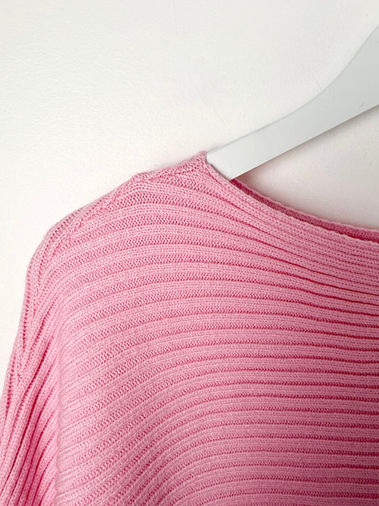 Effortless Muse — Soft Pink Dolman Sleeve Ribbed Knit Sweater