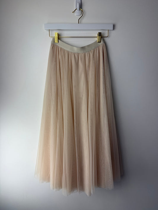 Ethereal Elegance-Ivory Tulle Midi Skirt