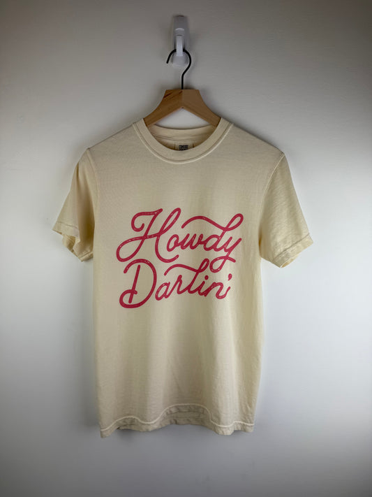 Howdy Darlin' — Hot Pink Graphic Ivory Cotton Tee