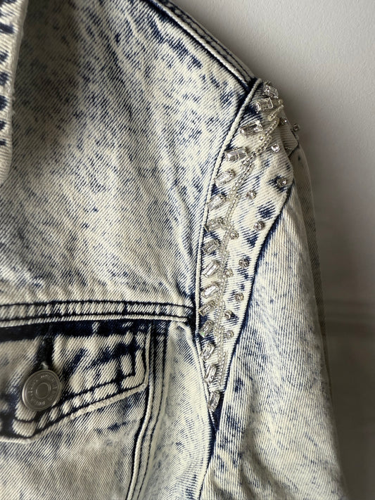 Acid Washed Shoulder Beading Denim Jacket