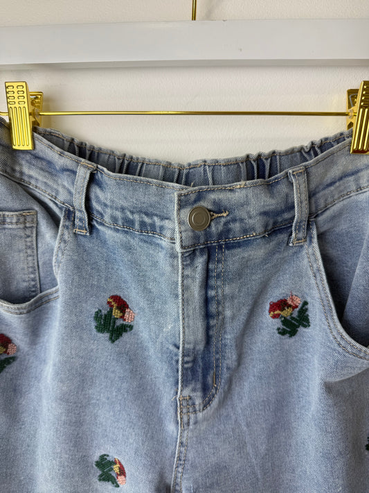 Burgundy Blossom-Fall Statement Jeans