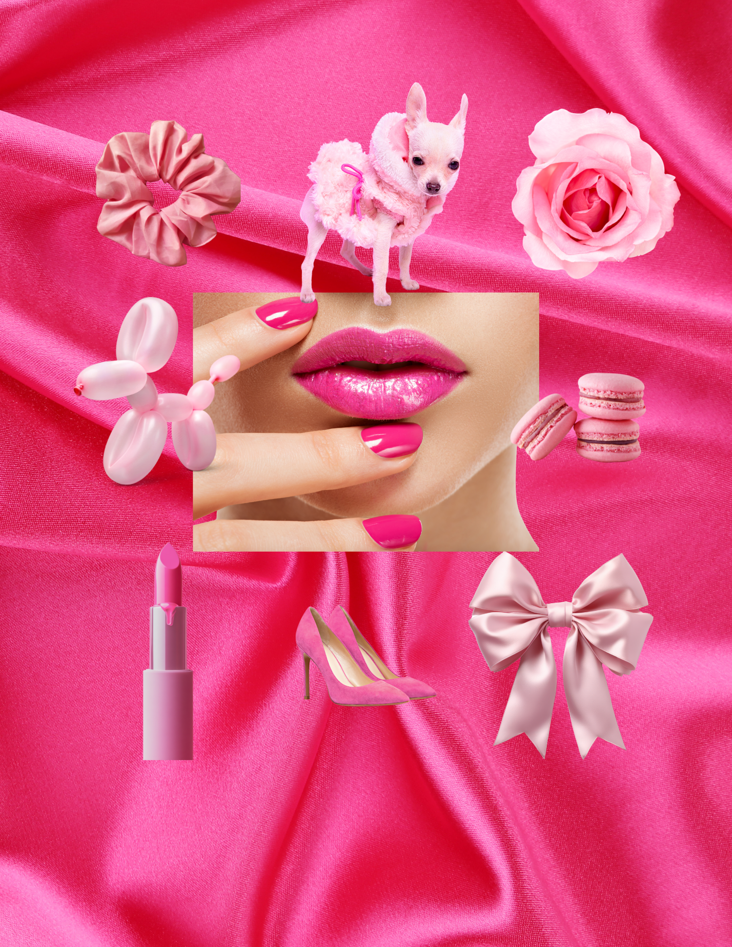 collage of pink items