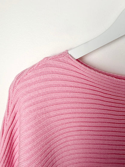 Effortless Muse — Soft Pink Dolman Sleeve Ribbed Knit Sweater