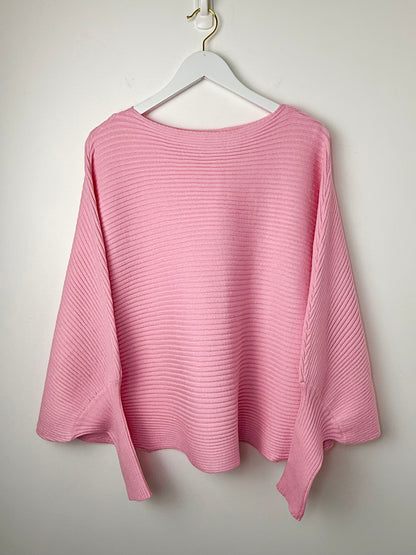 Effortless Muse — Soft Pink Dolman Sleeve Ribbed Knit Sweater