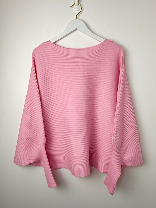 Effortless Muse — Soft Pink Dolman Sleeve Ribbed Knit Sweater