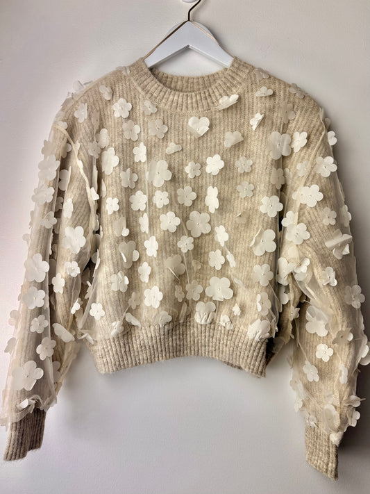 Flower Tulle Overlay Cozy Sweater