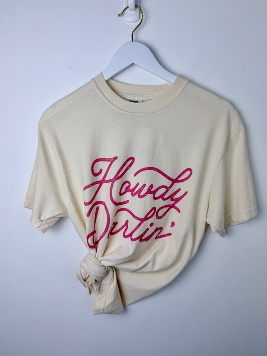 Howdy Darlin' — Hot Pink Graphic Ivory Cotton Tee
