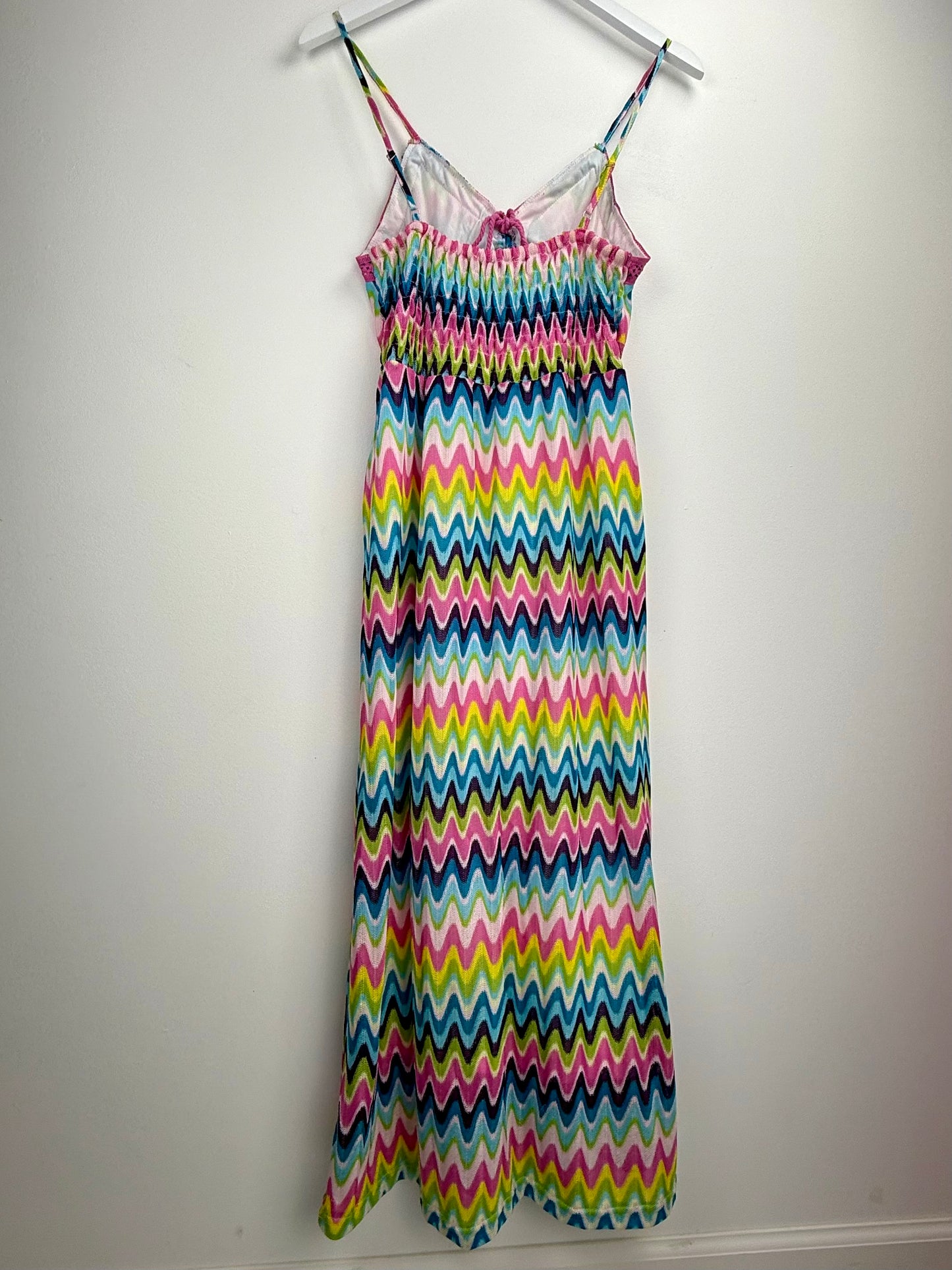 Waves of Summer Maxi Dress – Multicolor Tassel Detail & Crochet Accents