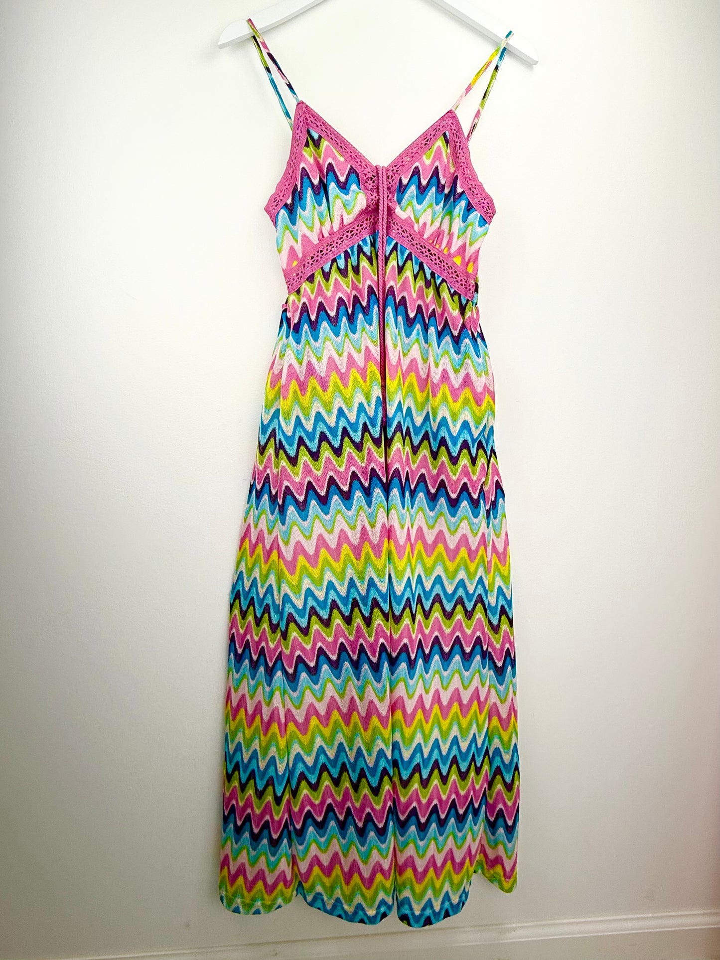 Waves of Summer Maxi Dress – Multicolor Tassel Detail & Crochet Accents