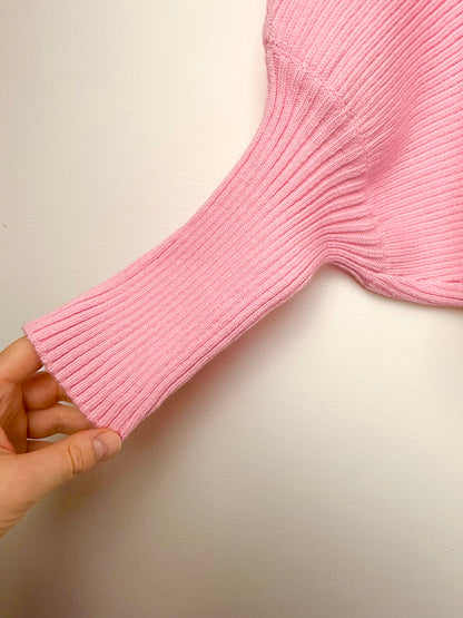 Effortless Muse — Soft Pink Dolman Sleeve Ribbed Knit Sweater