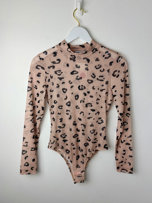 Safari Belle — Khaki Leopard Print Sheer Mesh Bodysuit