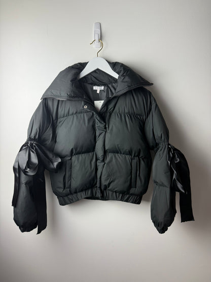 Midnight Ribbon Puffer Jacket – Feminine, Warm & Boldly Styled