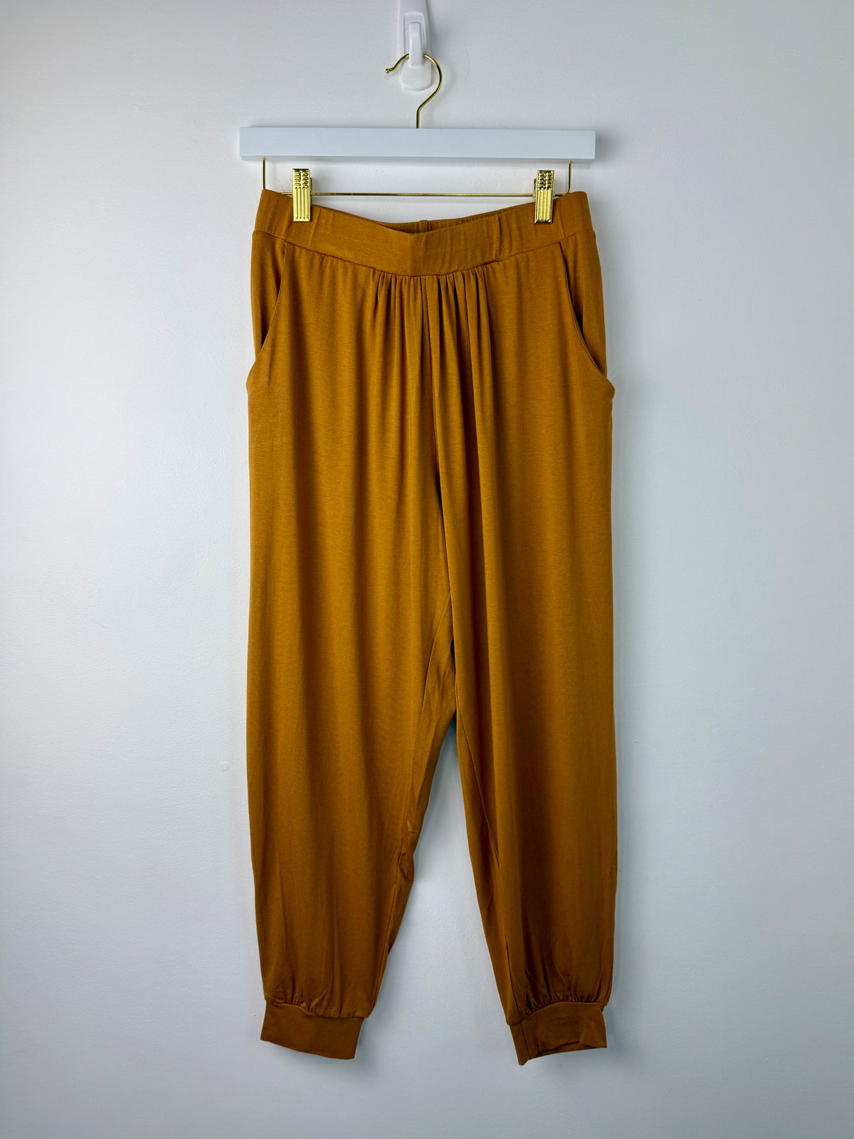 Easy Days — Camel Rayon Jersey Cropped Jogger Pants
