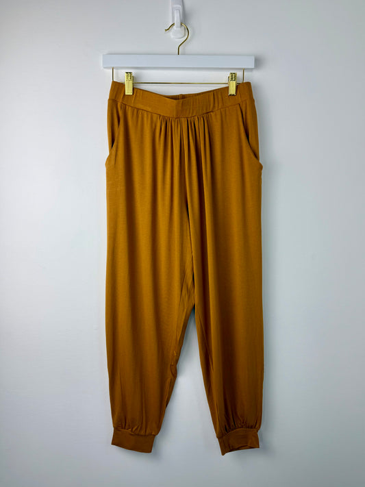 Easy Days — Camel Rayon Jersey Cropped Jogger Pants