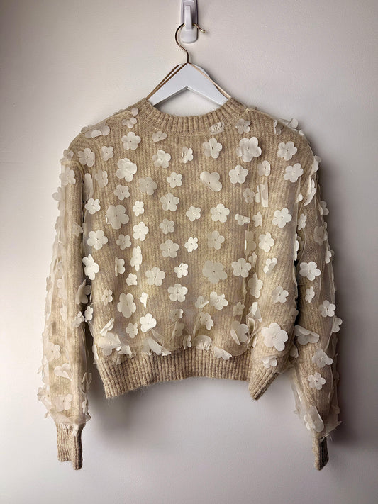Flower Tulle Overlay Cozy Sweater