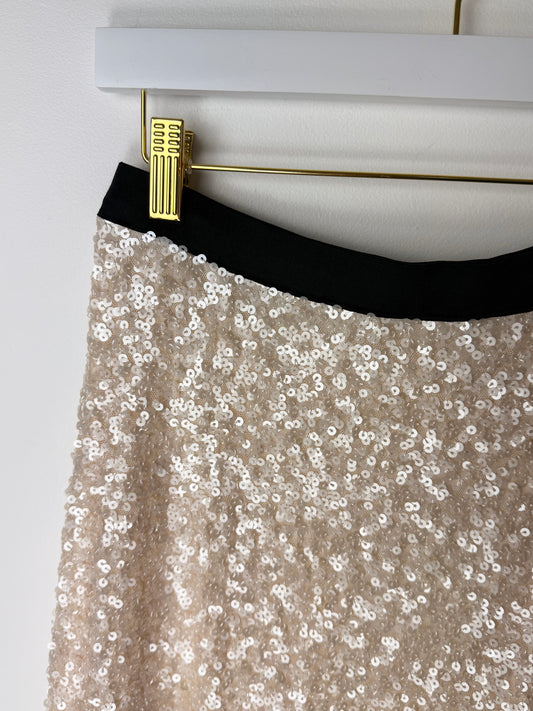 Champagne Shine High-Waist Contrast Sequin Maxi Skirt”