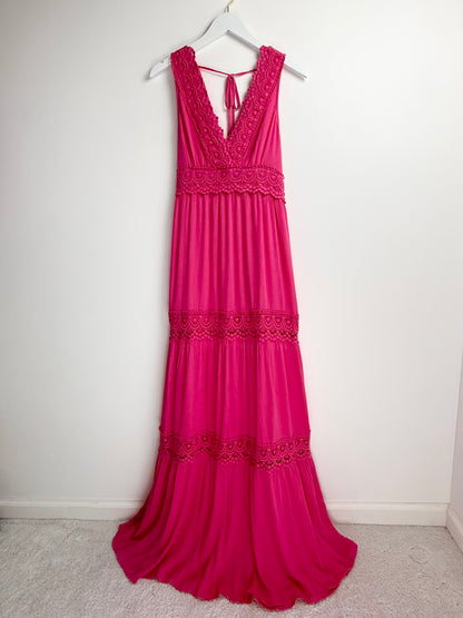 Fuchsia Fling – Crochet Detail Maxi Dress