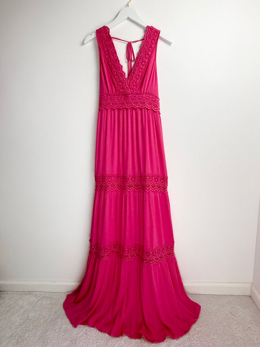 Fuchsia Fling – Crochet Detail Maxi Dress