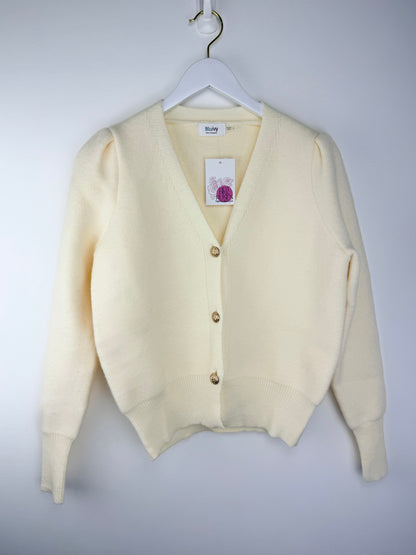 Elevé-Ivory V-Neck Button-Down Cardigan