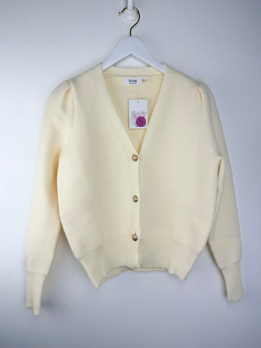 Elevé-Ivory V-Neck Button-Down Cardigan
