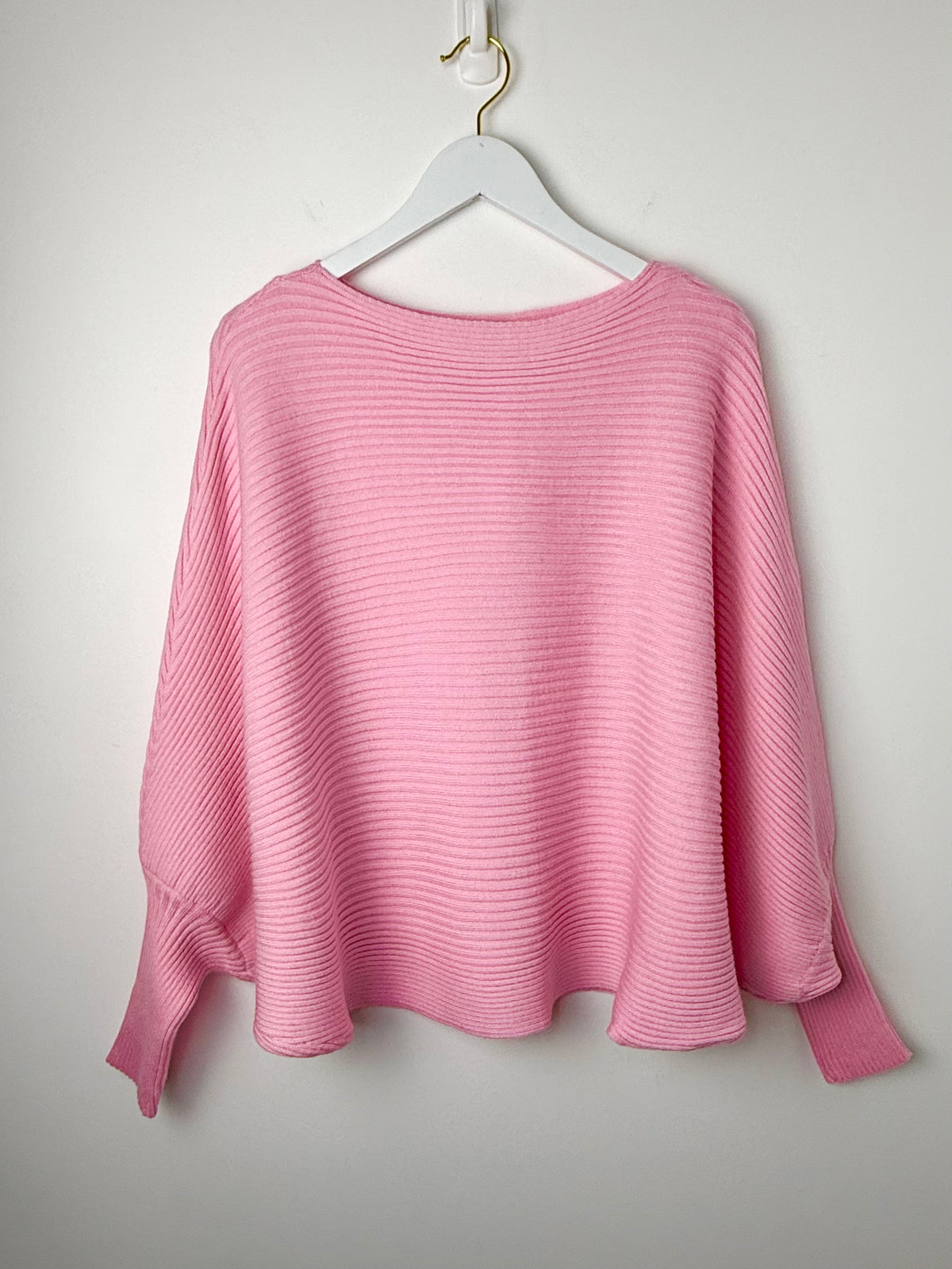 Effortless Muse — Soft Pink Dolman Sleeve Ribbed Knit Sweater