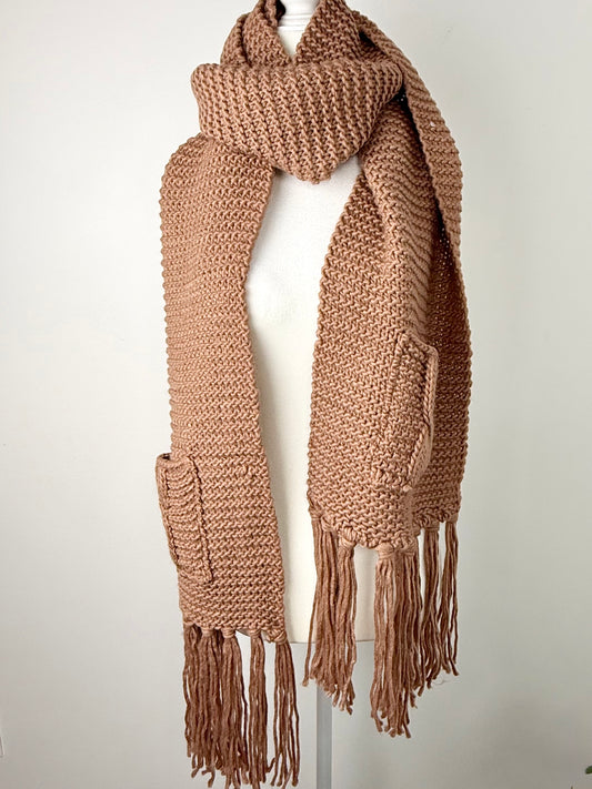 Latte Love-Oversized Two Pocket Tassel Scarf