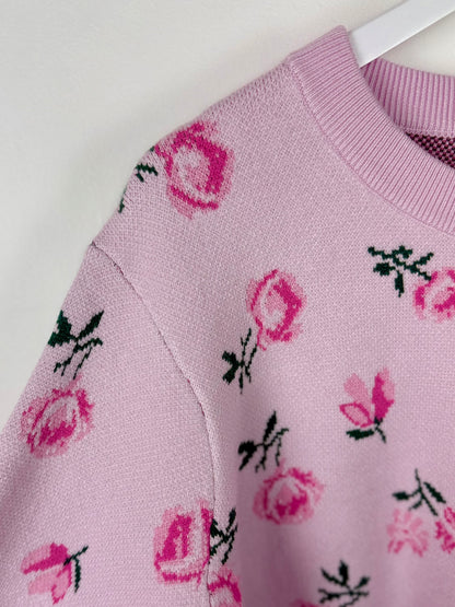 Romance in Bloom-Pink on Pink Roses Cropped Sweater