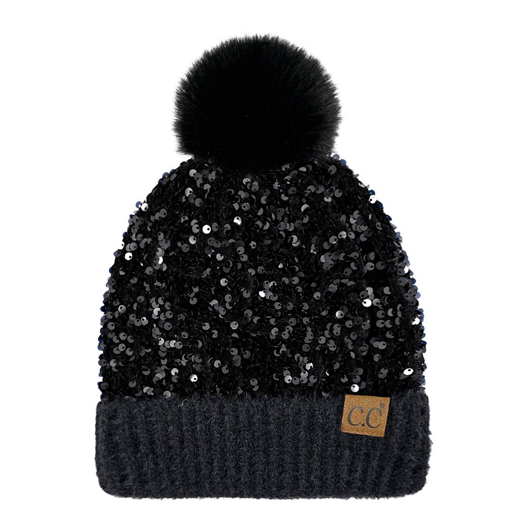 Sparkle Pop-Sequin Pom Beanie