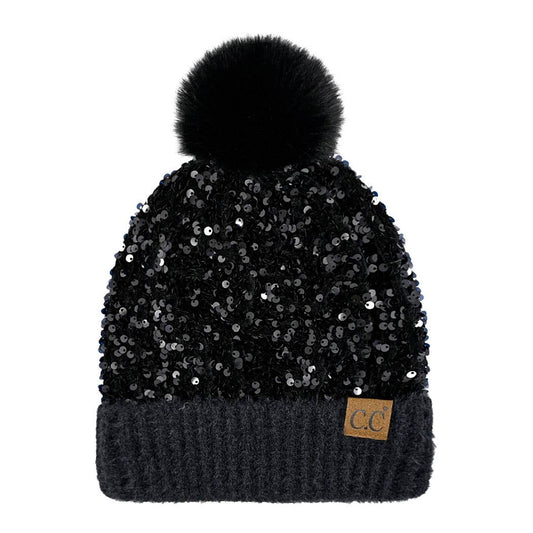 Sparkle Pop-Sequin Pom Beanie