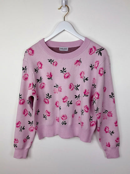 Romance in Bloom-Pink on Pink Roses Cropped Sweater