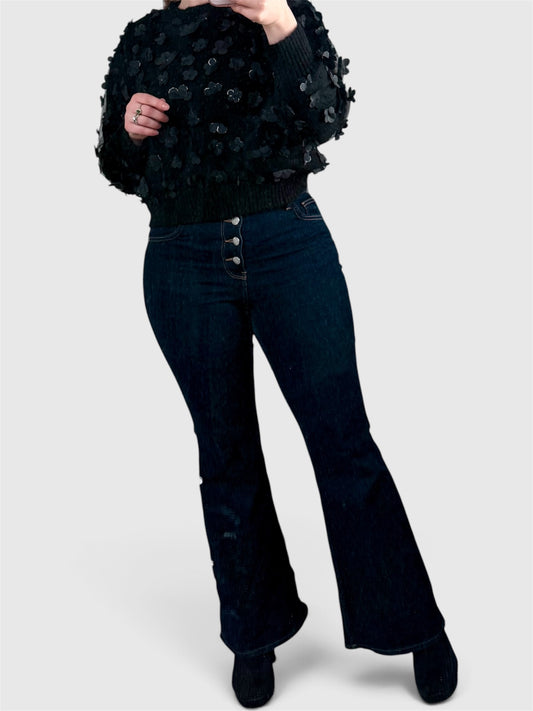 Enchanting Petals — Floral Tulle Overlay Chunky Knit Sweater