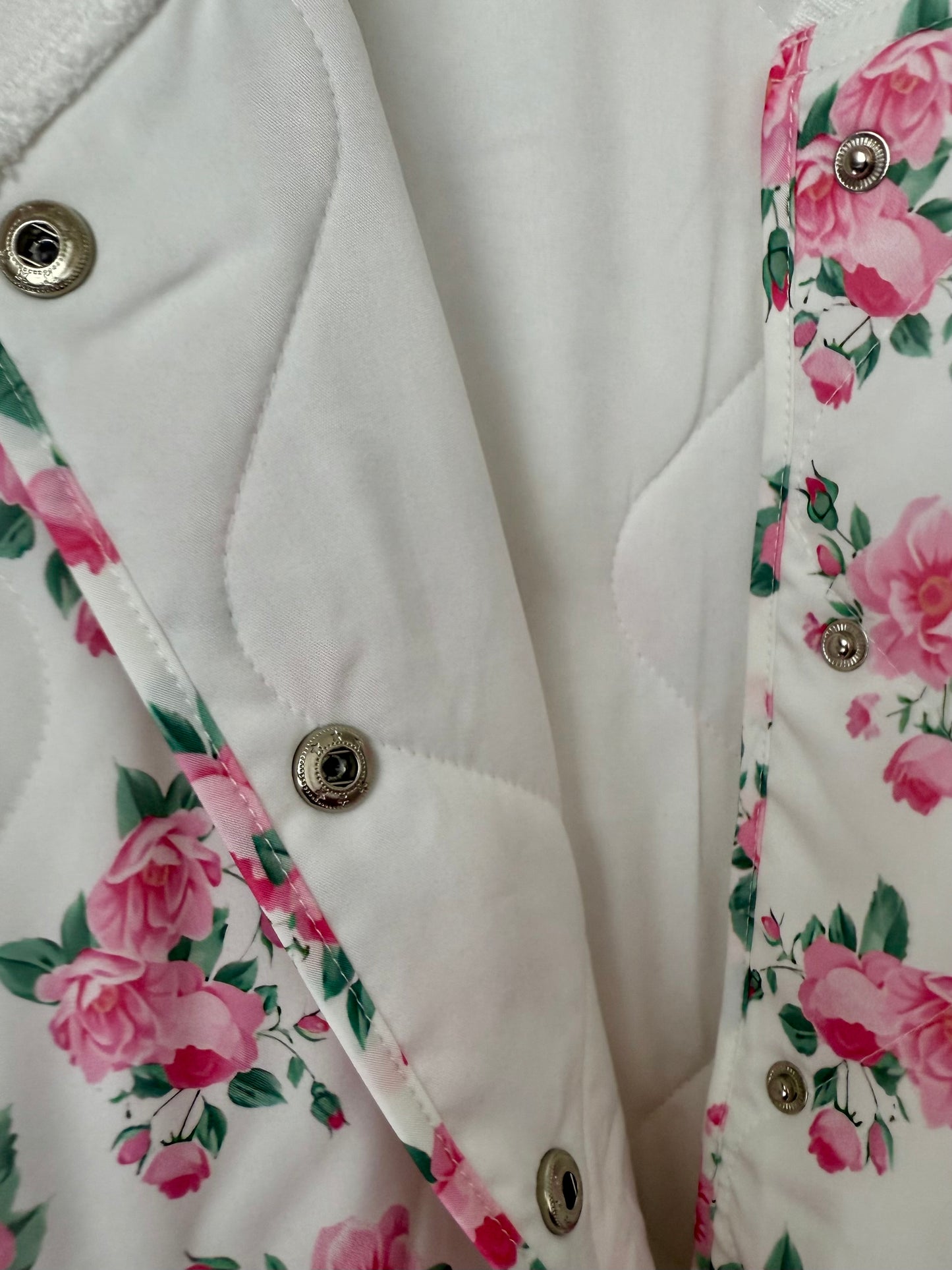 Oversized Quilted Bomber Jacket with Rose Pattern