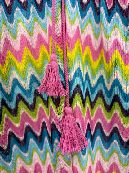 Waves of Summer Maxi Dress – Multicolor Tassel Detail & Crochet Accents