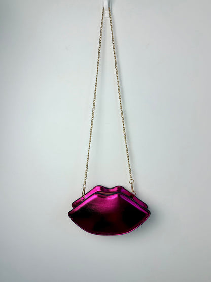 Kiss Me Fashion Clutch — Hot Pink Metallic Lips Novelty Purse