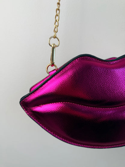 Kiss Me Fashion Clutch — Hot Pink Metallic Lips Novelty Purse