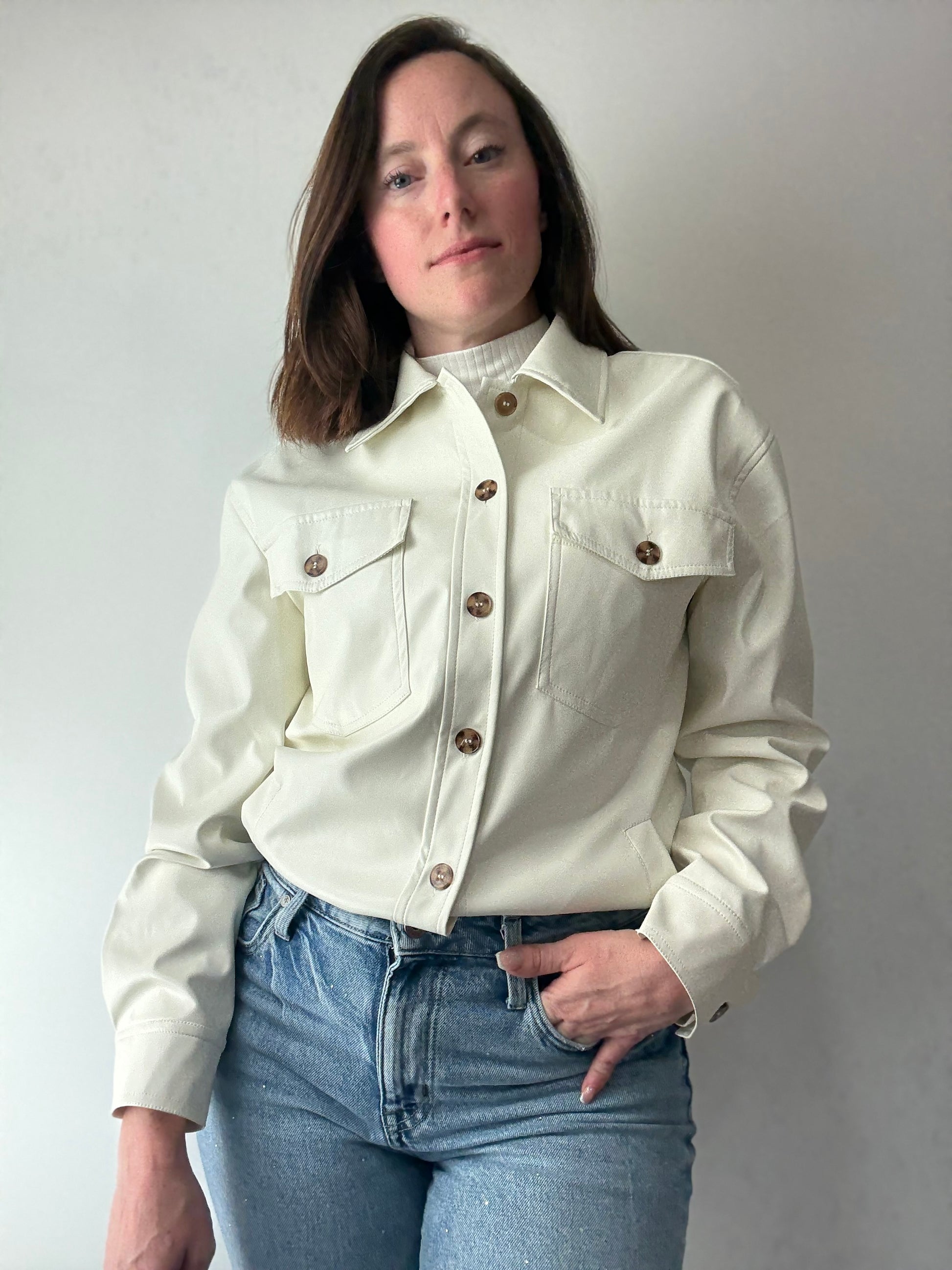 Ivory pleather Shacket women’s 