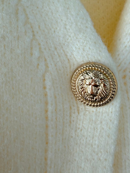 Elevé-Ivory V-Neck Button-Down Cardigan