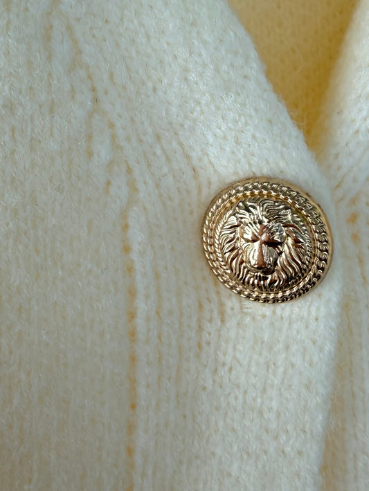 Elevé-Ivory V-Neck Button-Down Cardigan