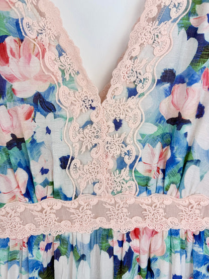 Painted Petals-Flutter Sleeve Lace Maxi