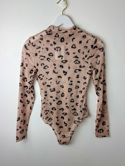 Safari Belle — Khaki Leopard Print Sheer Mesh Bodysuit