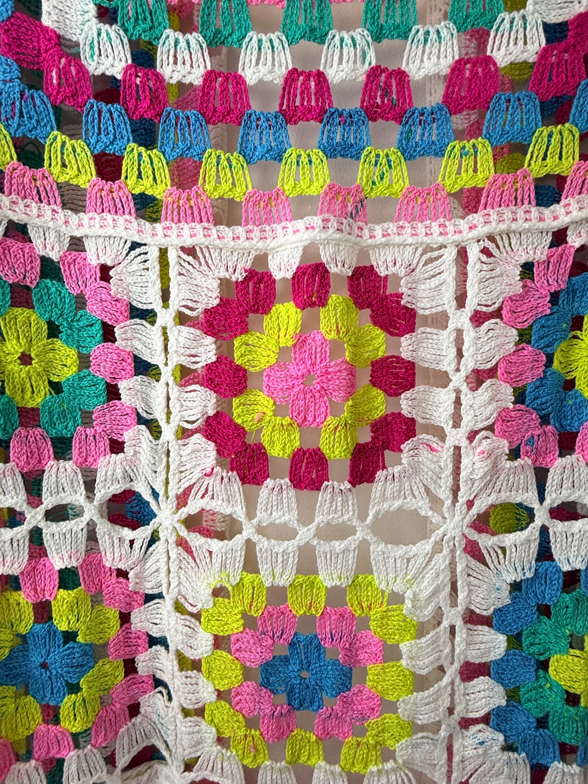 Multicolored crocheted blanket with a square pattern