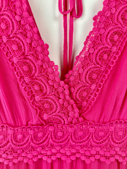 Fuchsia Fling – Crochet Detail Maxi Dress