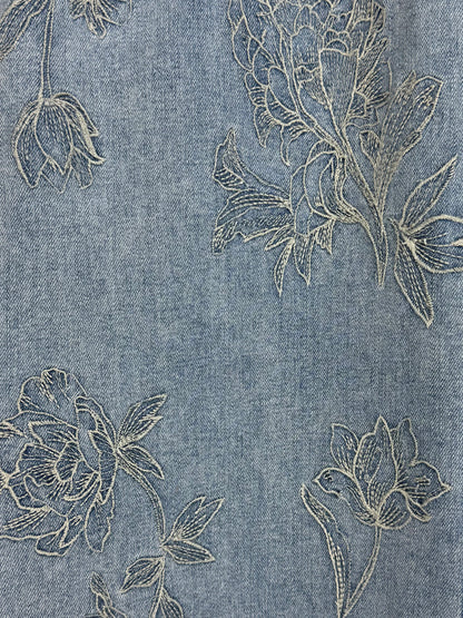 Floral Etch-Embroidered Denim Skirt