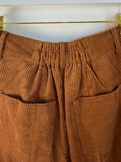 Mabel — Camel Corduroy High-Waisted Wide-Leg Pants with Pockets