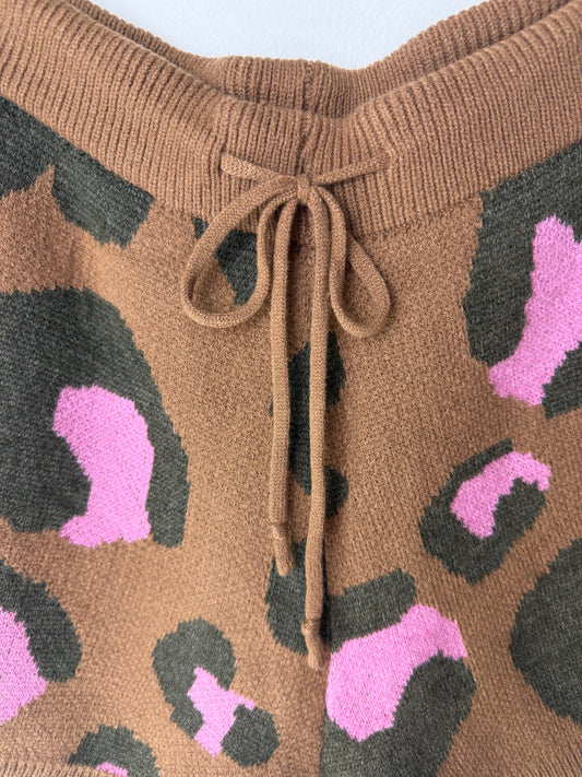 Bold Instincts Knit Shorts – Leopard Print in Pink & Brown