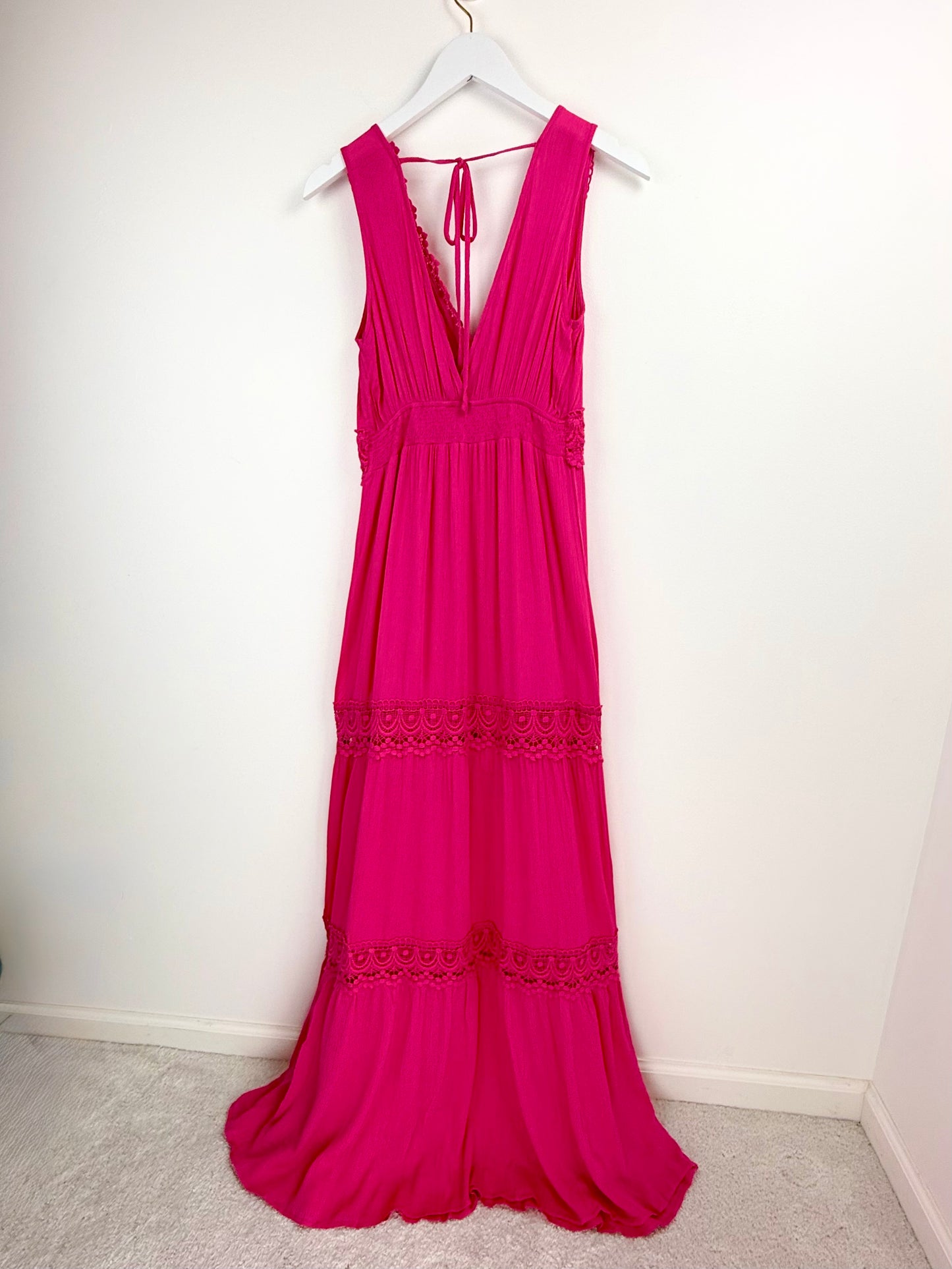 Fuchsia Fling – Crochet Detail Maxi Dress