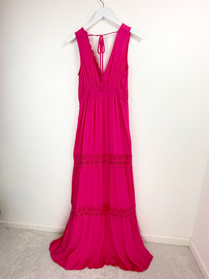 Fuchsia Fling – Crochet Detail Maxi Dress
