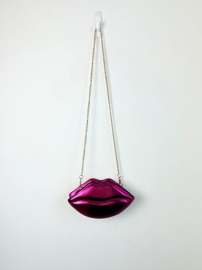 Kiss Me Fashion Clutch — Hot Pink Metallic Lips Novelty Purse