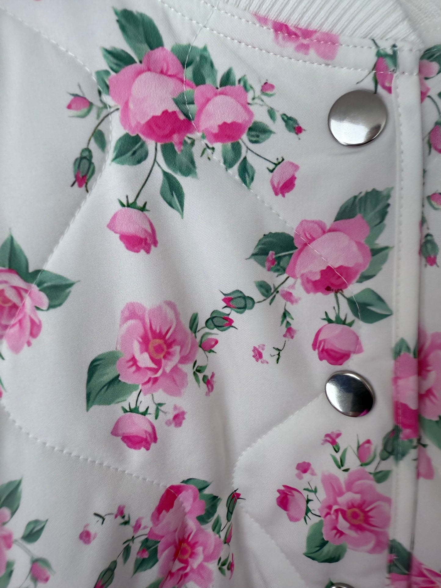 Oversized Quilted Bomber Jacket with Rose Pattern