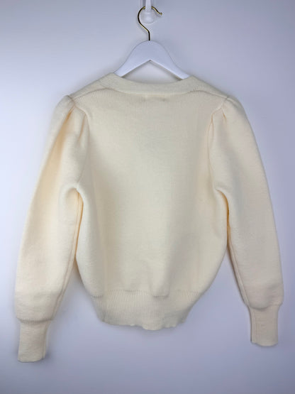 Elevé-Ivory V-Neck Button-Down Cardigan